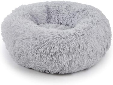 Кругле ліжко для собак Loir Fluffy, 70 см, сірий, м'яке плюшеве, для глибокого сну, легко миється