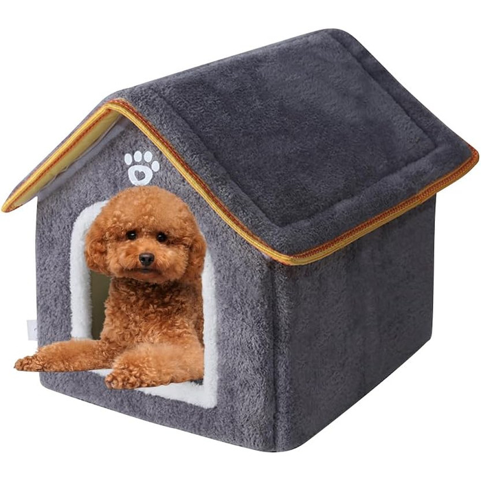 Кімната для домашніх тварин Galatée: тепле ліжко-печера для котів, миле складне котяче будиночок, зручне ігралу для собак, цуценят, кошенят та кроликів (M, сірий)