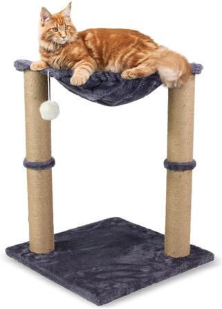 Дряпка для котів Mobiclinic Pets Milo 2-в-1, гамак, сірий, 40x40x50 см, міцна, переносна, до 10 кг, з іграшкою, європейський бренд, легка у догляді