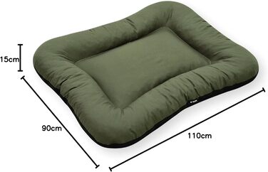 Лежак для великих собак 4L Textil KLEO, темно-зелений, 110x90 см, знімний чохол, ортопедичний матрац, праний, XXL