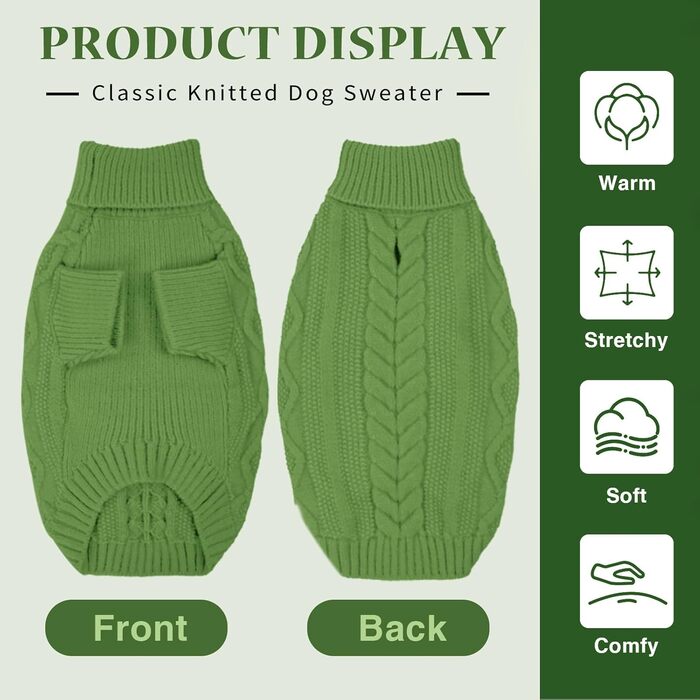 Пуловер для собак на Різдво, теплий зимовий одяг для маленьких собак, в'язаний пуловер з коміром-горловиною, теплий в'язаний одяг з рукавами для цуценят, маленький, X-Small, зелений
