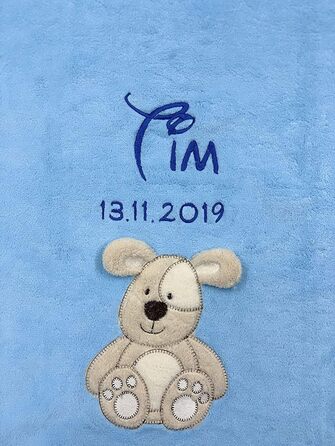 Дитяча лежанка для собак з іменем, вишивка, аплікації, блакитний колір