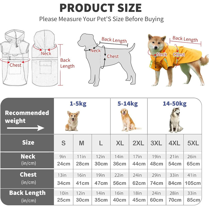 Дощовик для собак PETCUTE з капюшоном, водонепроникний, з світловідбиваючими смугами, регульований, для малих, середніх та великих собак, рожевий S