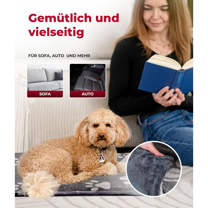 Лежак для собак HS-Hundebett® 65x95 см, двосторонній, м'який, антрацит, для дивана, авто та переноски, 3 см наповнювач, вироблено в Німеччині