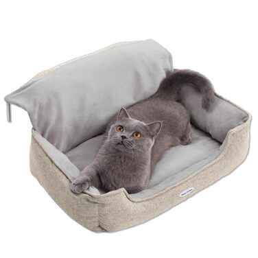 Ліжко для котів Happi N Pets з підігрівом, бежеве, 65x36x27 см - затишна лежанка з плюшевим чохлом для великих котів
