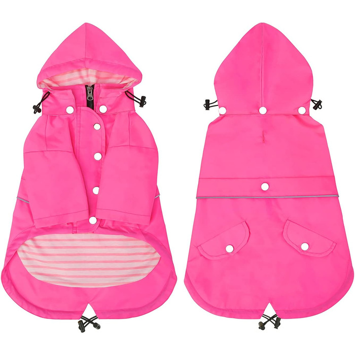 Дощовик для собак HDE, двошаровий, на блискавці, з капюшоном, розмір 3XL (XXX-Large), рожевий