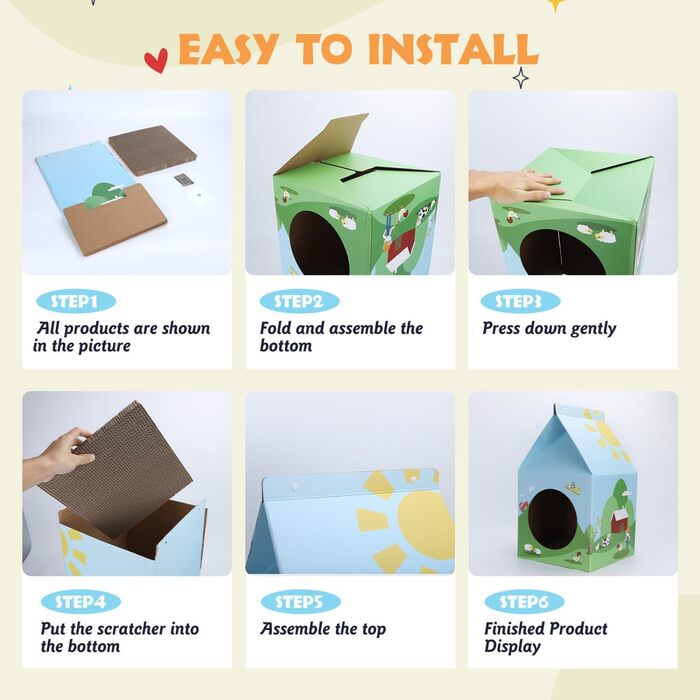 Nobleza: будиночок-кігтеточка для котів з картону та котячої м'яти. Легко збирається, ідеально для кігтів та ігор. (1 шт.)