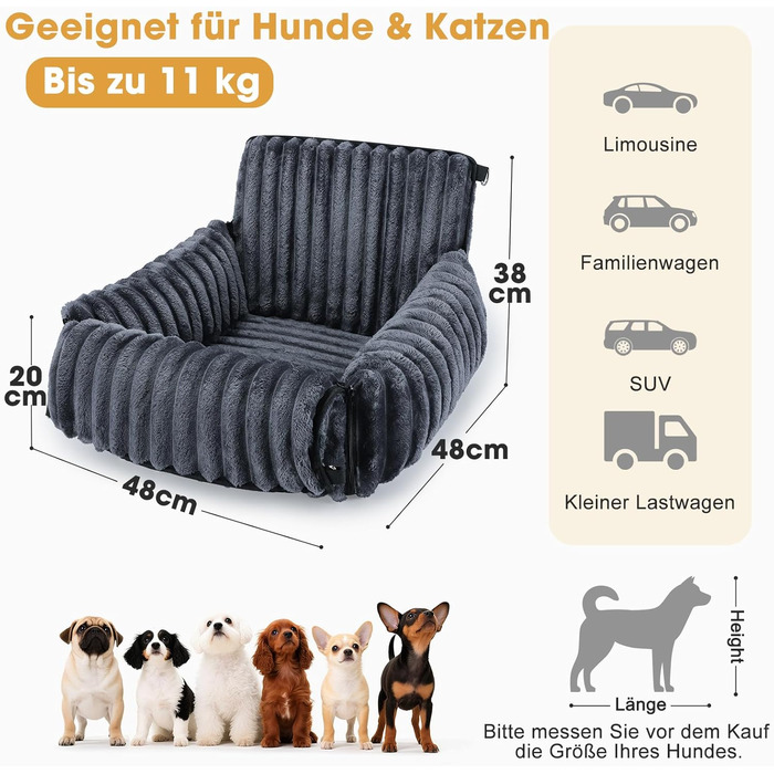 Автомобільне ліжко для собак MIXJOY: комфортне та безпечне місце для маленьких та середніх собак. Зручне кріплення, миється, з пам'яті-піни, сіре.