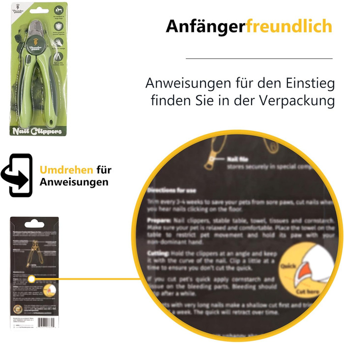 Професійна кусачка для догляду за кігтями собак Thunderpaws з захистом, блокуванням та пилочкою (середня/велика, зелена)