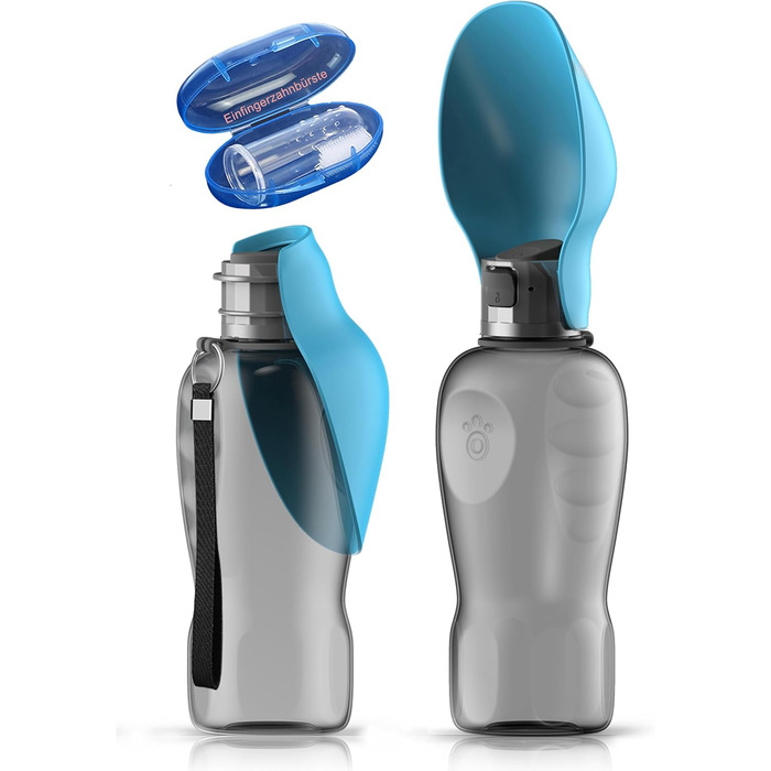 Набір для собак 2 шт: велика складана пляшка для води 800 мл та щітка для зубів | Пляшка для собак преміум-якість, блакитна, 800 мл