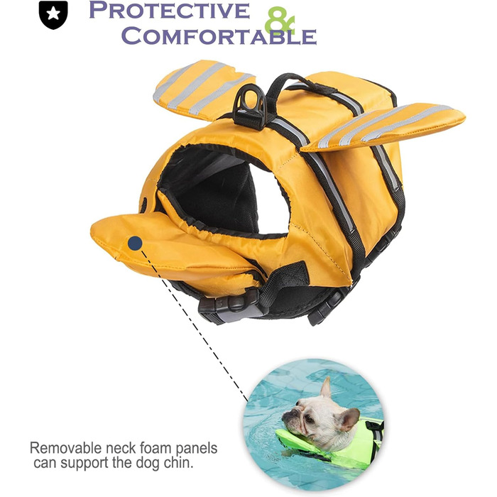 Рятувальний жилет для собак з плавниками, для собак з проблемним підборіддям, легкий та безпечний для водних видів спорту, з ручкою та світловідбиваючими елементами, для малих, середніх та великих собак (XL, жовтий)