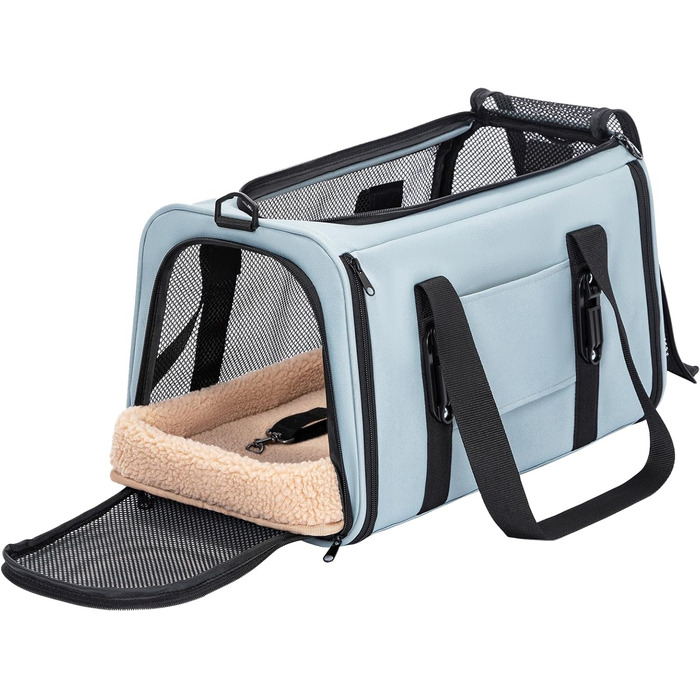 Транспортна сумка Petsfit для котів та собак, складана переноска для собак та котів, дихаюча переноска для собак, авіапереноска для домашніх тварин в авто, літаку або потягу, сірий, зелений колір
