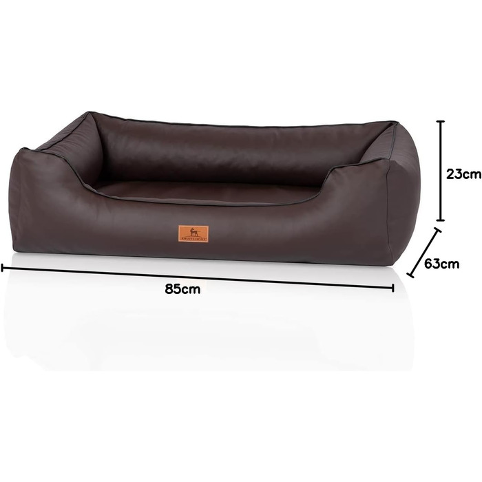 Ортопедичне ліжко для собак Knuffelwuff Montana з штучної шкіри, M-L, 85 x 63 см. Знімний чохол, легко мити. Підходить для великих, середніх та маленьких собак (Колір: Коричневий, Розміри: 85 x 63 x 23 см)