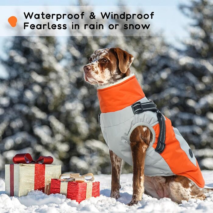 Теплий зимовий куртка для великих собак, флісова підкладка, водонепроникний та вітронепроникний, з блискавкою (Оранжевий, XL)
