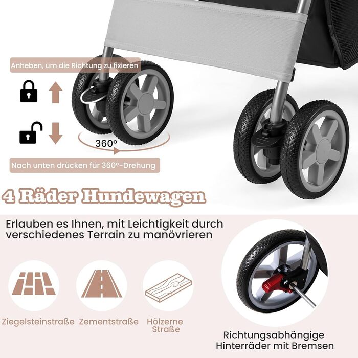 GYMAX Візок для домашніх тварин, складний, для котів/собак до 15 кг, з кошиком, дощовиком та сіткою, для маленьких тварин (сірий)