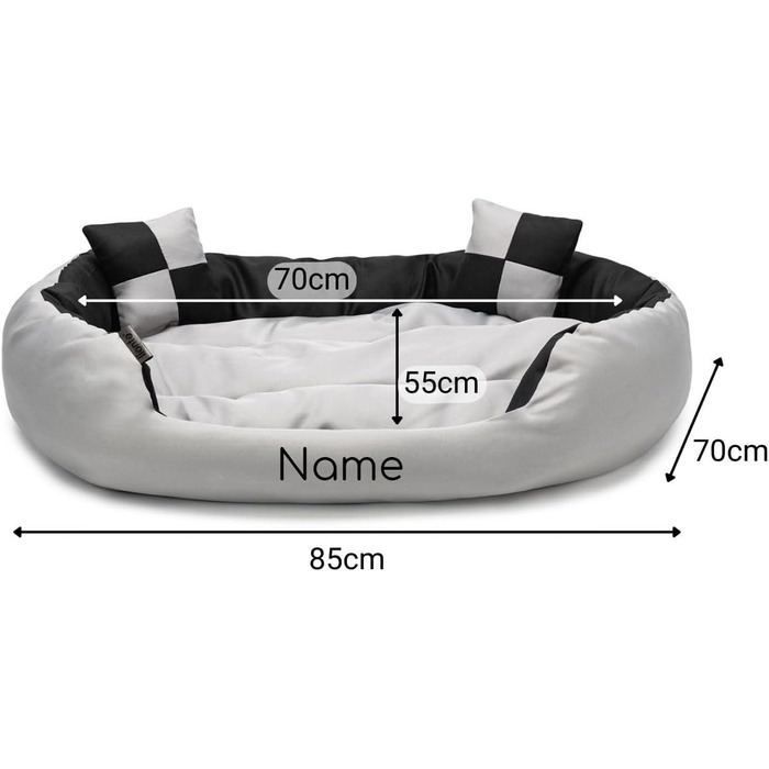 Крісло-ліжко для собак та котів Lionto 4-в-1 з водовідштовхувальною підстилкою Oxford, 85x70 см, міцне, з глибоким входом, сіре/чорне (з написом)