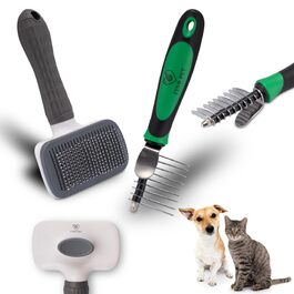 Набір гребінців для собак та котів: 2 шт. (для довгої та короткої шерсті), включає гребінець для видалення ковтунів, догляд за шерстю та обрізка кігтів. Підходить для собак та котів, підшерсткова щітка для оптимального догляду за шерстю.