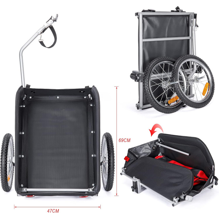 Велосипедний причіп CXWXC зі стоп-дämpfer, великий вантажний простір 120L, вантажопідйомність 40KG, складаний вантажний причіп з тентом та прапорцем безпеки - ідеальний для щоденного транспортування (Червоний)