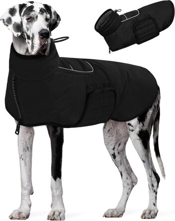 Теплий зимовий одяг для собак великих порід AOFITEE: чорний флісовий зимовий одяг з коміром-гетром, водовідштовхуючий, для Corgi, Border Collie, 3XL