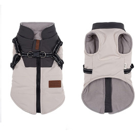 Водонепроникний теплий зимовий одяг для собак JSSEVN - куртка з кріпленням для повірця, для цуценят та собак середніх розмірів, бежевий, M