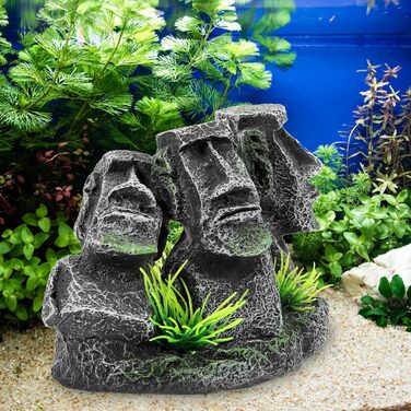 Декорація для акваріума Moai – голова острова Пасхи, скульптура Ahu Akivi, укриття для риб, прикраса для прісноводного та морського акваріума, ландшафтний орнамент, бренд minkissy