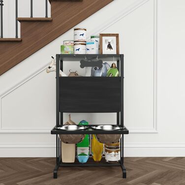 Підвищені годівниці для великих собак, екстра-великих порід, з нековзною підстилкою, об'єм 3000 мл (13 чашок), стабільна годівниця, висота 46 см, підставка для собак XXL, коричневий колір - миски та підстилка, 2,863 мл, 46 см (для великих собак, чорний ко