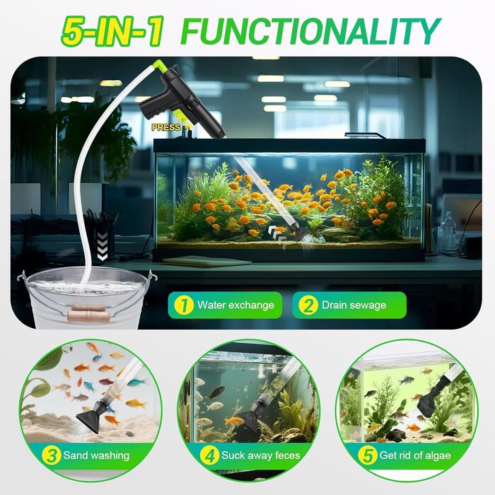 Набір для акваріума Ecoret-Pro 5 в 1: відсмоктувач мулу, чищення, фільтрація, видалення водоростей