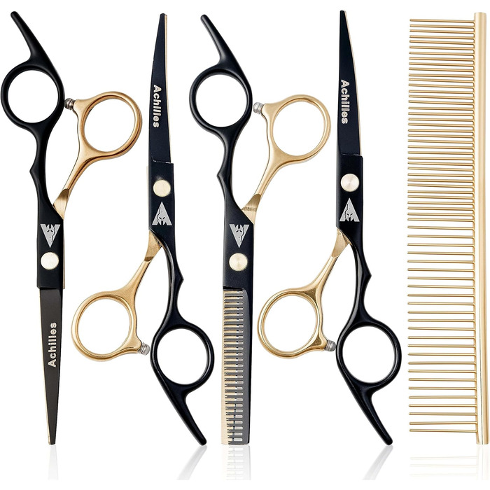Професійний набір ножиць для собак Achilles 6 дюймів - чорний та золотий