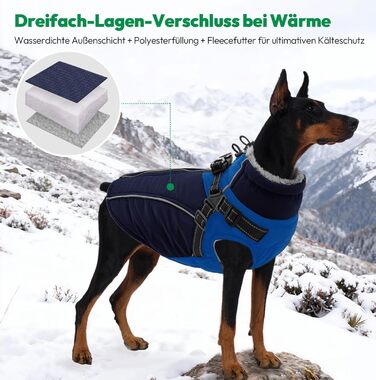 Зимовий теплий одяг для собак - куртка для маленьких собак з шлейкою, флісовою підкладкою та світловідбиваючими елементами, блакитна, XS (обхват грудної клітки 35 см)