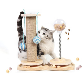 Інтерактивна іграшка для котів Marchul 4-в-1: когтеточка з сизалю, іграшкові м'ячики, куля-дозатор для ласощів. Підходить для кошенят та дорослих котів.