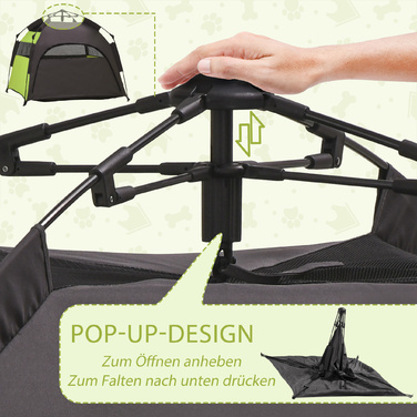 PawHut Pet Tent Намет для собак і будиночок для кішок на відкритому повітрі, вігвам-намет з сумкою для перенесення, навісом від сонця та сітчастим вікном, зелений