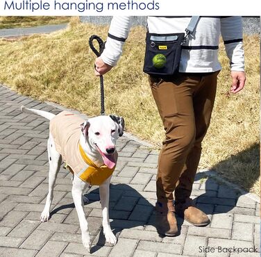 Сумка для ласощів для собак, багатофункціональна сумка для прогулянок з силіконовим кишеньком, мішок для корму для дресирування собак та дозатор ласощів, ідеальна для активного відпочинку на природі (Чорний, 4 відділення)