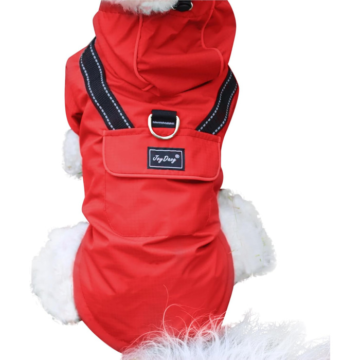 Преміум дощовик для собак з капюшоном, розмір S (Small), червоний. Дощовик для маленьких собак, для активного відпочинку, водонепроникний, з кишенями.