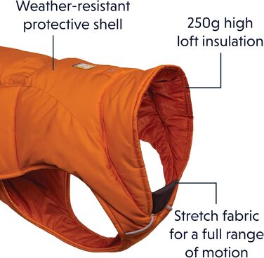 Ruffwear Quinzee утеплена зимова куртка для собак, розмір L, помаранчева, пакується
