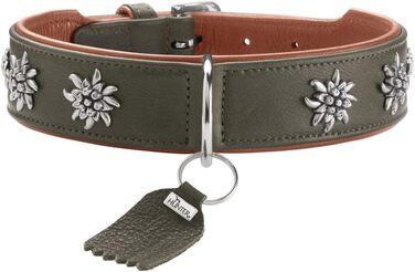 Нашийник для собак HUNTER München, зелений/cognac, шкіряний, з елементами традиційного одягу, м'який та міцний, не травмує шерсть, розкішний, екологічно чистий, стійкий, виготовлено в Німеччині, розмір 65