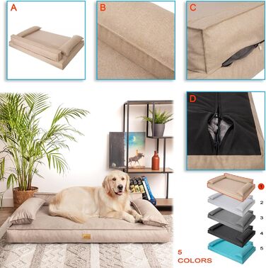 Ліжко-матрац для собак DOGGY XXL 120x77 см, бежеве, зручне спальне місце для малих і великих собак, лежак для домашніх тварин