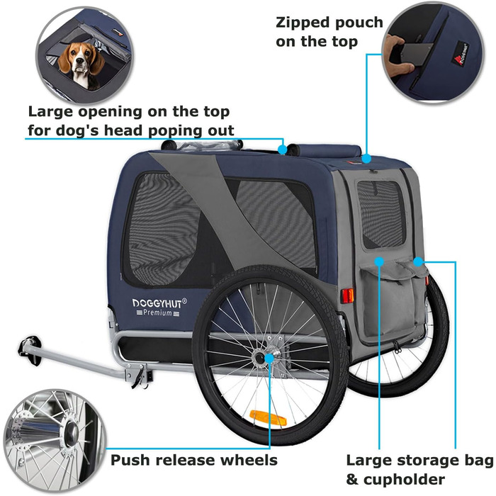 DOGGYHUT® Преміум великий велопричіп для собак об'ємом 270 літрів, синій