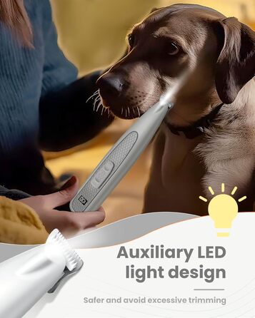 PAPMINI Безшумна машинка для стрижки котів з LED-дисплеєм, Type-C, акумулятор, стригучий інструмент для котів, бездротова машинка для стрижки кігтів, професійна машинка для стрижки лап, вух, обличчя, спини (білий)