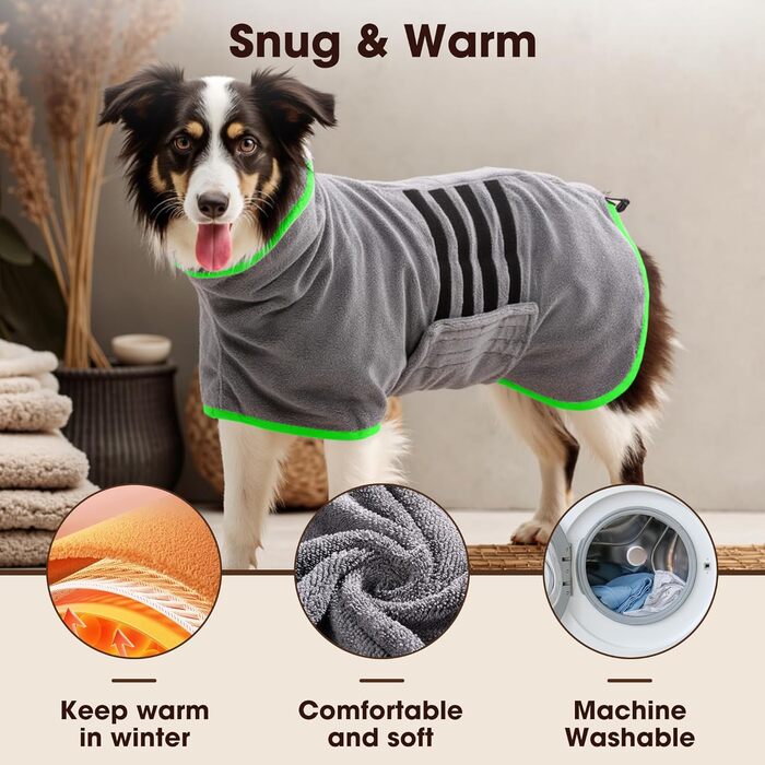 Рушник для собак, мікрофібра, середні та великі породи - сірий, швидко сохне, супер вбираючий, для собак та котів (чорний, M, сірий (зелена сторона))