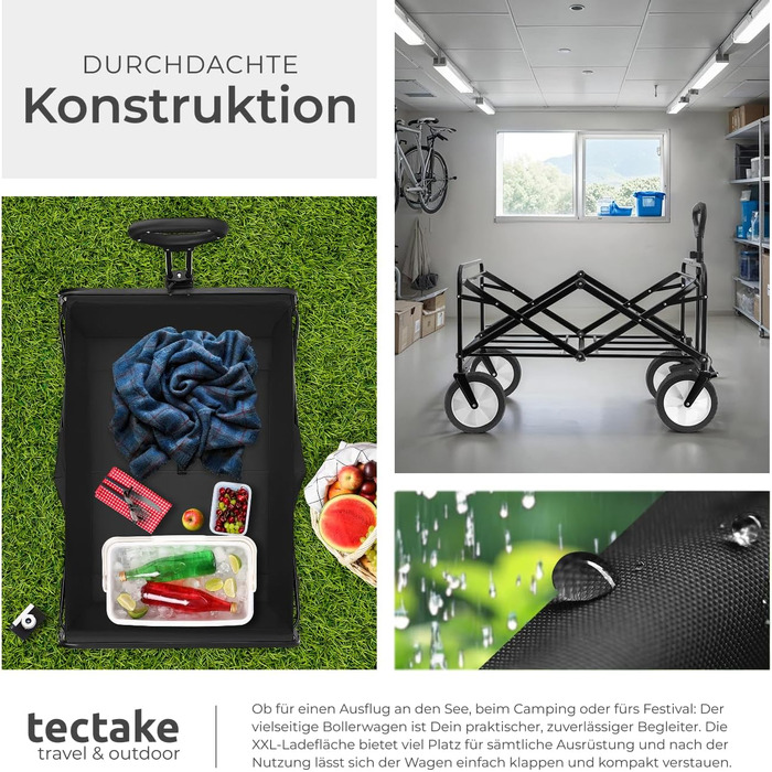 Тектейк - візок-валіза складний, чорний, 80 кг, з сумкою для перевезення на пляж, у сад