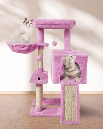 Котячий будинок MIAO PAW 10 для домашніх котів, рожевий – багаторівнева вежа з сизалевими когтеточками, ігровим центром, лежаком та платформами