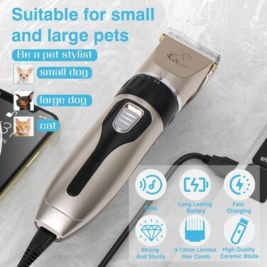 Машинка для стрижки собак, акумуляторна бездротова з 4 насадками, для собак, котів та всіх типів шерсті