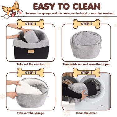 Автокрісло для собак, Memory Foam, чорне водонепроникне, з кишенями та знімним чохлом