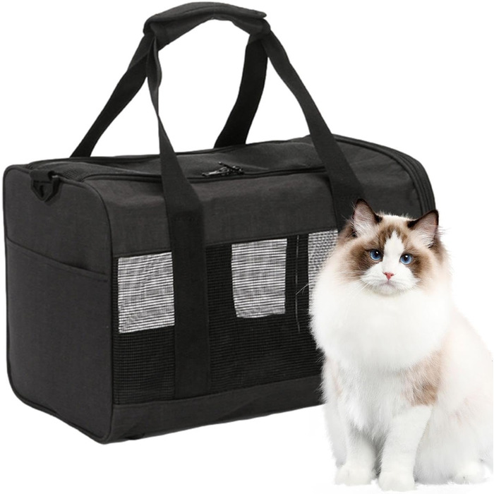 Транспортна переноска для тварин, складана сумка-переноска для котів та собак, чорна