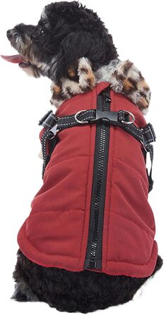 Зимовий теплий жилет для собак Haustierweste з підкладкою, водонепроникний та світловідбиваючий, з інтегрованою шлейкою, бордовий
