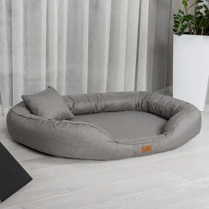 Ортопедичне ліжко для собак Tierlando® Sammy з віскоеластичним матрацом та високим бортиком з міцного поліестеру. Розмір: 140x105 см. Колір: (L99 Темно-сірий меланж, 170x110 см (внутрішні розміри: 120x85 см))