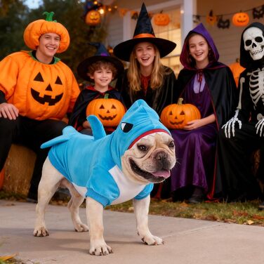 KOOLTAIL Костюм для собак, костюм бджоли, теплий флісовий пуловер з капюшоном, одяг для домашніх тварин, кумедний косплей, карнавальний костюм, захист від холоду, з отвором для повідка (Синій акул, Великий)