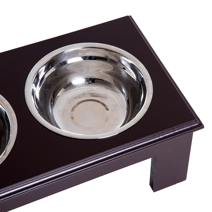 PawHut Dog Bowl Набір з 2 мисок для їжі з нержавіючої сталі, піднята миска для кішки, МДФ, проста в обслуговуванні, кава, 44x24x15см| Аосом