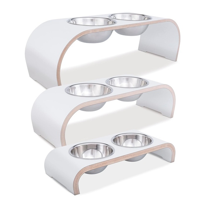 Набір мисок для собак ilaCasa - 2 шт. Підвищені, подвійні миски для корму та води. Підходить для собак великих порід, колір: білий