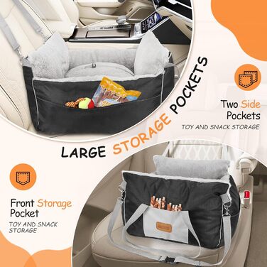 Автокрісло для собак Nobleza - зручне ліжко для маленьких собак, з кишенями та змінним подушкою, 58x56x33 см, бавовна, плюш, пластик/метал